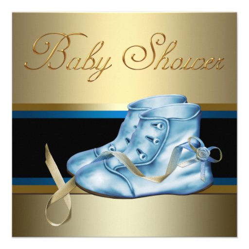 Blue Shoes Black Gold Crown Prince Baby Shower Personalized Announcements