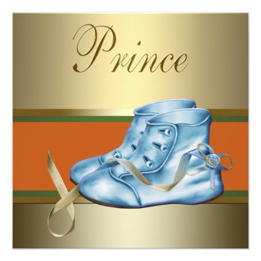 Blue Shoes Gold Crown Prince Baby Shower Custom Announcements