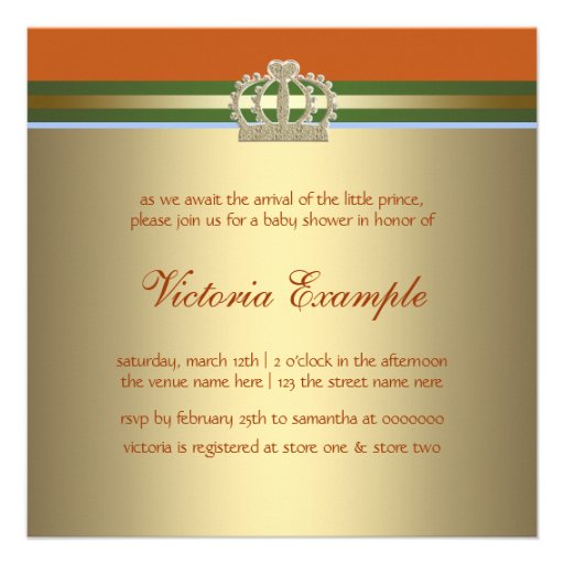Blue Shoes Gold Crown Prince Baby Shower Custom Announcements