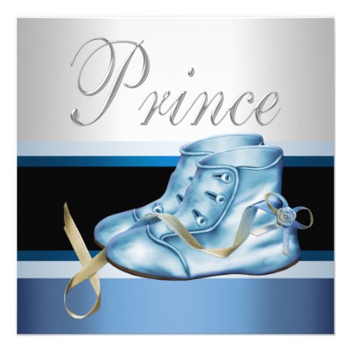 Blue Shoes Silver and Blue Prince Baby Shower Personalized Announcements