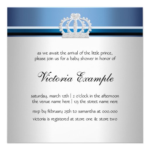 Blue Shoes Silver and Blue Prince Baby Shower Personalized Announcements