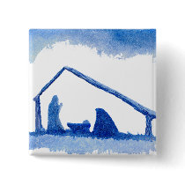 Blue Silhouette Nativity Scene buttons by Lenora Blue Silhouette Nativity Scene buttons