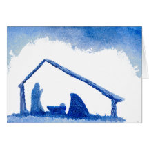 Blue Silhouette Nativity Scene Greeting Card
