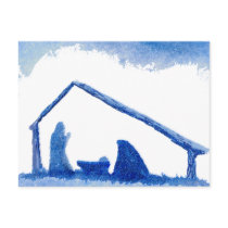 Blue Silhouette Nativity Scene postcards by Lenora Blue Silhouette Nativity Scene postcards
