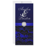 Blue Silk Diamond Black Damask Wedding Invitation