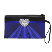 Blue Silk Faux Diamond Black Wristlet Bag