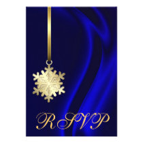 Blue Silk Gold Snowflake RSVP Invitation