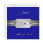 Blue Silver 21st Elegant Male Birthday Party invitations