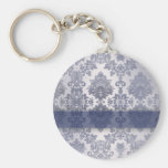 Blue, silver and cream damask keychains