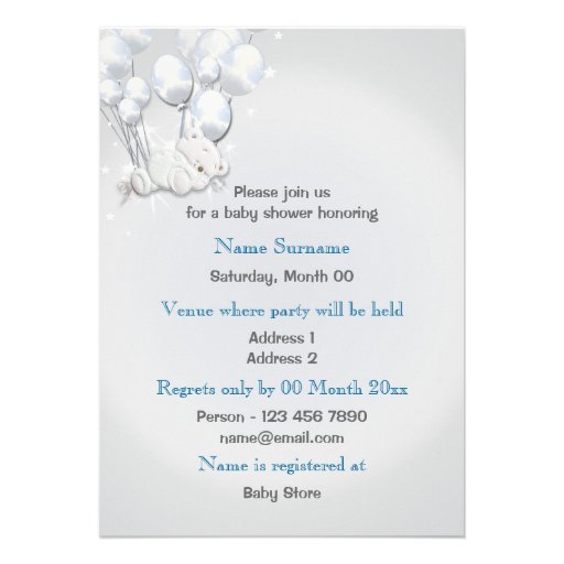 Blue silver baby shower boys custom announcements