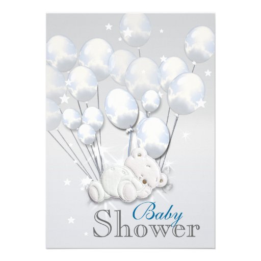 Blue silver baby shower boys custom announcements