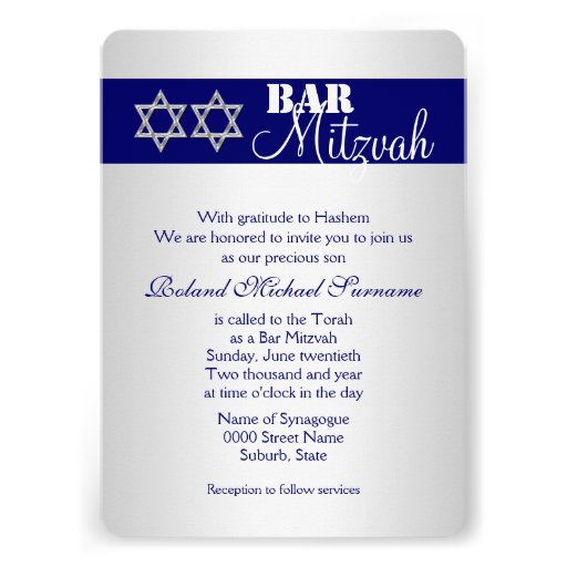 Blue silver bar mitzvah celebrations #5 personalized invite