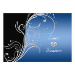 Blue Silver Black Floral Swirls Reception Only invitations