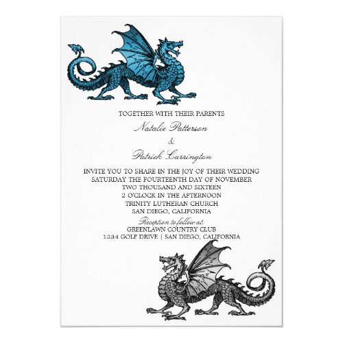 Blue Silver Dragon Wedding Invitation