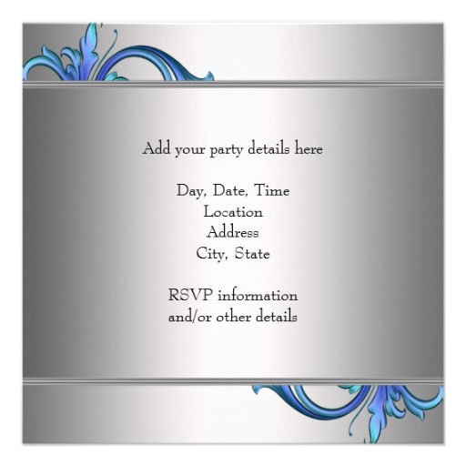 Blue Silver Elegant Sweet Sixteen Party Personalized Announcements