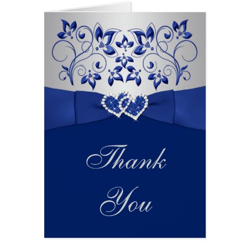 Blue Silver Floral Hearts Wedding Thank You Card Zazzle