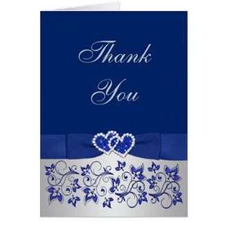 Blue, Silver Floral Wedding Thank You Card