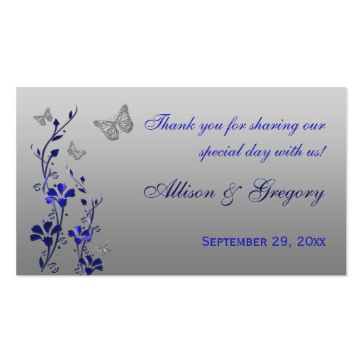 Blue, Silver Floral with Butterflies Favor Tag Business Card (front side)
