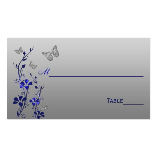 Blue, Silver Floral with Butterflies Place Cards Business Cards (front side)