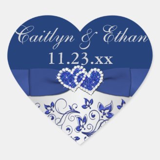 Blue, Silver Gray Floral Wedding Favor Sticker