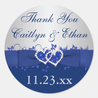 Blue, Silver Gray Floral Wedding Favor Sticker