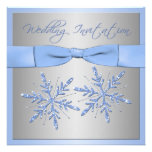 Blue, Silver Gray Snowflakes Wedding Invite