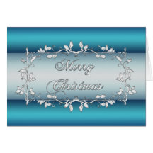 Blue, Silver Holly Vines Corporate Christmas Card