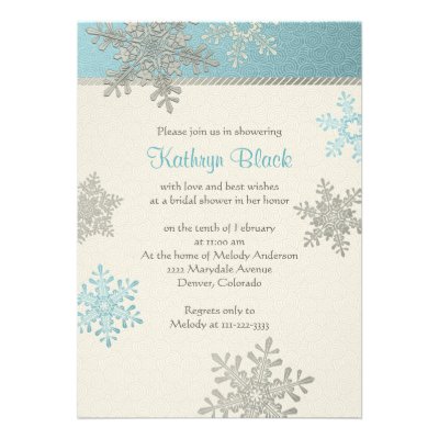 Blue Silver Ivory Snowflake Winter Bridal Shower Custom Invites