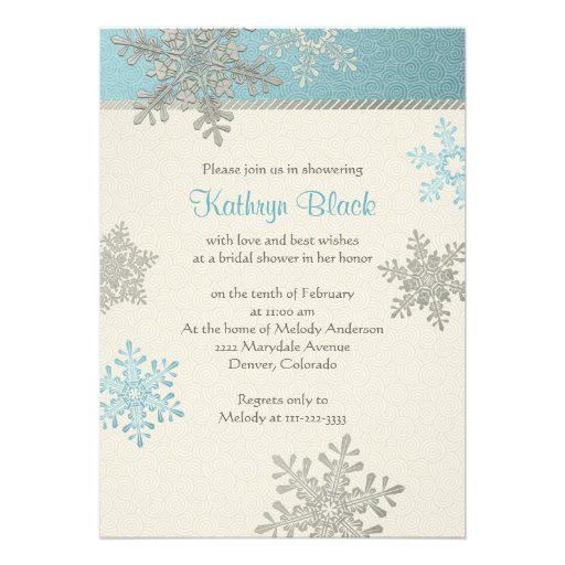 Blue Silver Ivory Snowflake Winter Bridal Shower Custom Invites