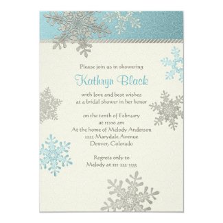 Blue Silver Ivory Snowflake Winter Bridal Shower 5x7 Paper Invitation Card