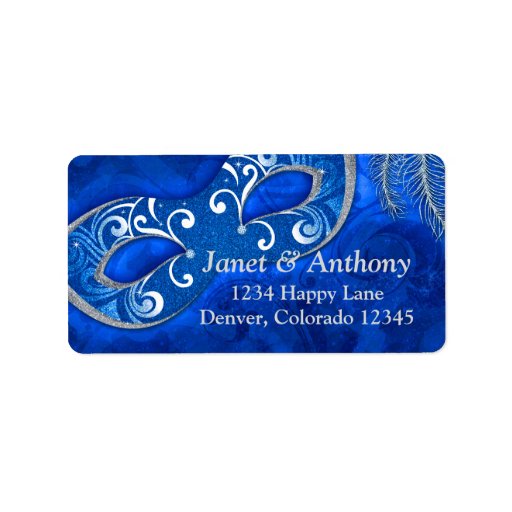 Blue Silver Masquerade Ball Wedding Address Label Zazzle