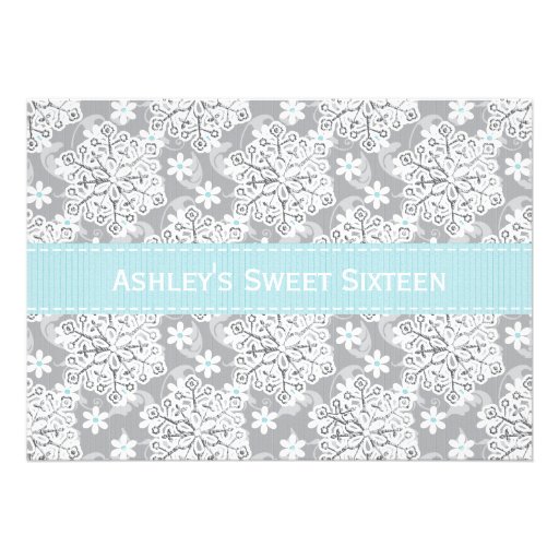 Blue Silver Snowflake Sweet Sixteen Invitations