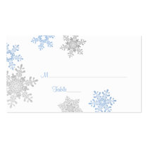 Blue Silver Snowflake Winter Wedding Place Cards business cards