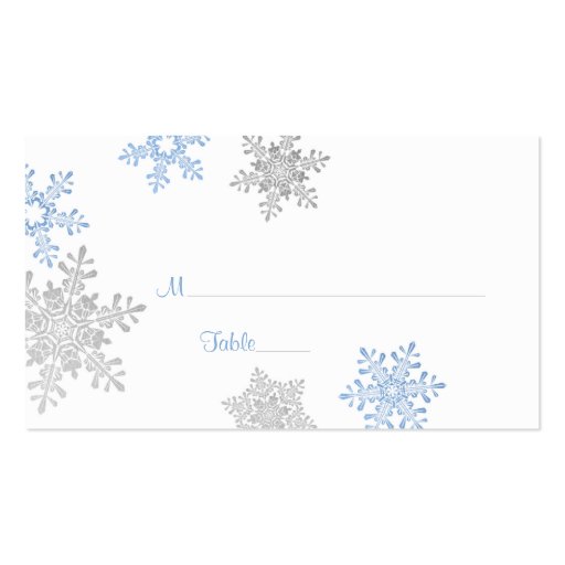 Blue Silver Snowflake Winter Wedding Place Cards Business Cards (front side)