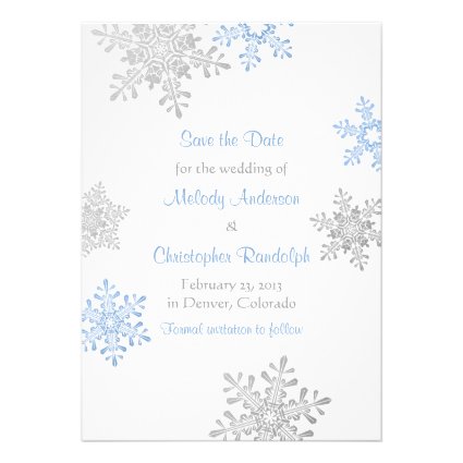 Blue Silver Snowflake Winter Wedding Save the Date Personalized Announcement