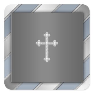 Blue Silver Stripe Cross Christian Envelope Seal S sticker