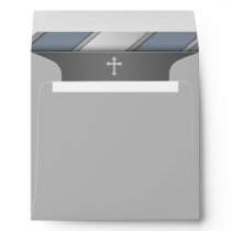 Blue Silver Stripe Cross First Communion Invitatio Envelopes