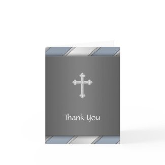 Blue Silver Stripe Cross Thank You Card card