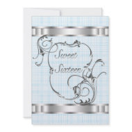Blue Silver Swirls Elegant Sweet Sixteen invitation