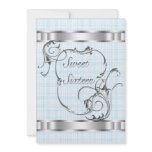 Blue Silver Swirls Elegant Sweet Sixteen Custom Announcements