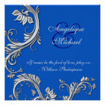 Blue silver wedding anniversary engagement invitations