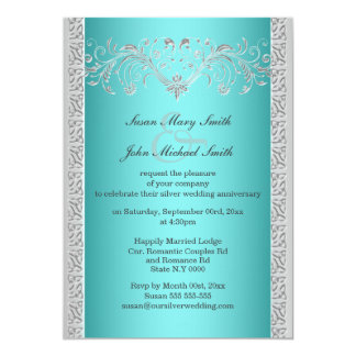 silver invitations anniversary floral card turquoise invitation irish announcements zazzle