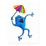 Blue Singing Frog with Umbrella Postcards
