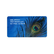 Blue Single Peacock Feather Personalized Address Label