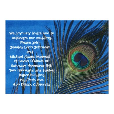 Blue Single Peacock Wedding Custom Announcements