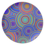 Blue Sixties Circles Pattern Dinner Plate