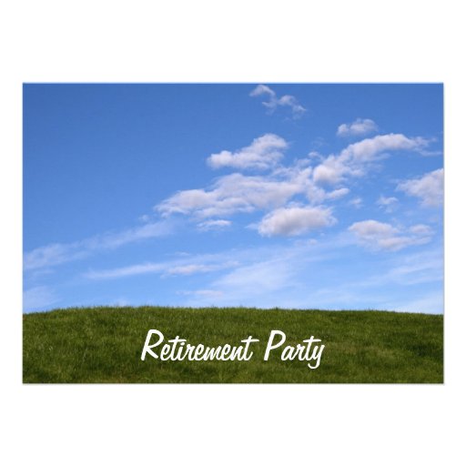 Blue Skies Green Grass Retirement Party Invitation (front side)