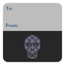 Blue Skull Fractal Pattern Square Stickers