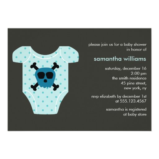 Blue Skull Outfit Boy Baby Shower Custom Invitation