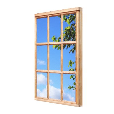 Blue Sky and Leaves 3D Effect Window View Picture Stretched Canvas Prints